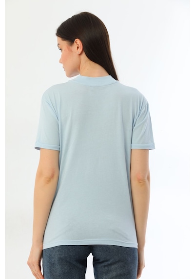 Kallima Mavi 2'Li Paket Dik Yaka Rahat Kalıp  Pamuk T-Shirt Mavi