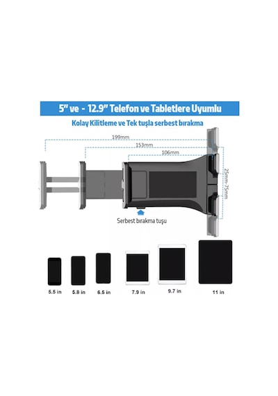 Ally Pb-47B Askılı Katlanabilen Çok Işlevli Tablet -Telefon Stan-Beyaz