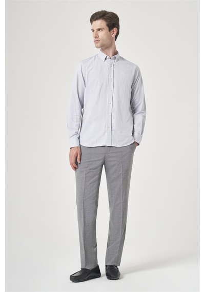 İmza Gri Düğmeli Yaka Oxford Slim Fit Pamuklu Gömlek 1004265124
