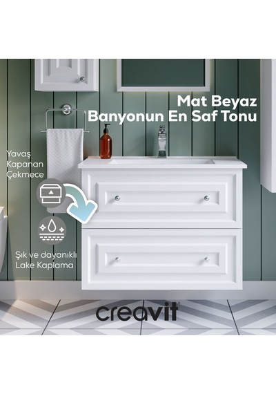 Creavit Kayra Lavabo Dolabı Çekmeceli 80cm Mat Beyaz Mat Beyaz