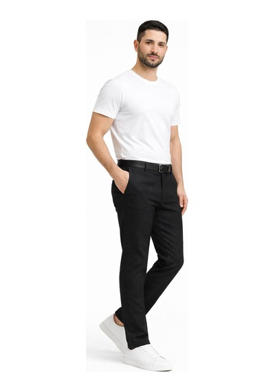 Classics Men Captiva İtalyan Kesim Comfort Fit Erkek Keten Pantolon - 7557 Siyah