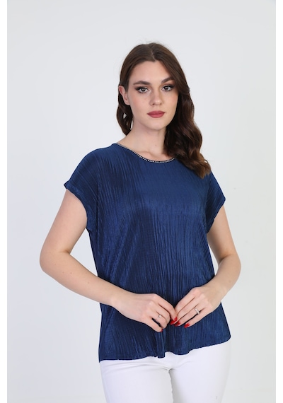 Ella Camelia Kadın Yakası Taş Detaylı Desenli Bluz 19E070 Laciver Lacivert Ella Camelia Kadın Yakası Taş Detaylı Desenli Bluz 19E070 Laciver Lacivert