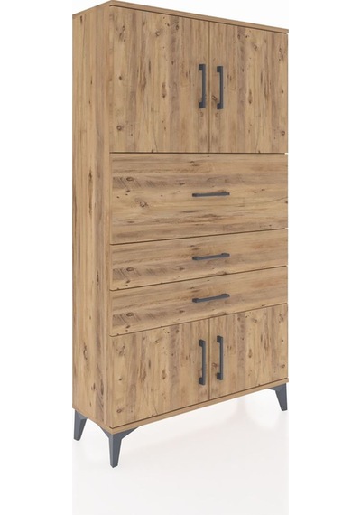 Arges Dolap 2 Raflı 3 Çekmeceli 4 Kapaklı 88x30x163 Çam-çam Çam