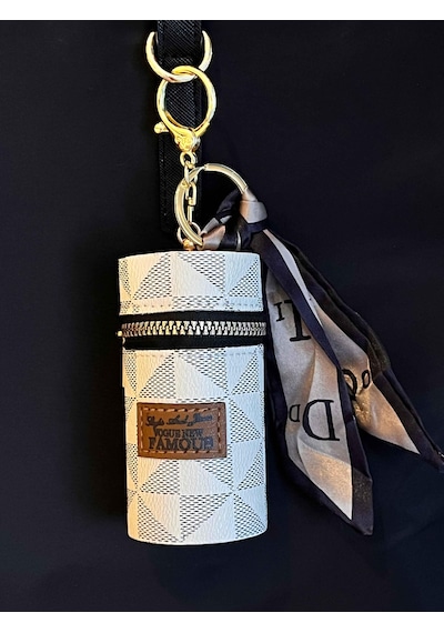 Mini Retro Ruj Çantası Charm Anahtarlık Beyaz