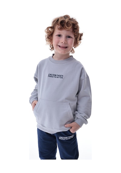 Erkek Çocuk Polar Eşofman Takımı Yumuşak Kumaş Kapüşonlu Sweat & Rahat Jogger Alt Gri