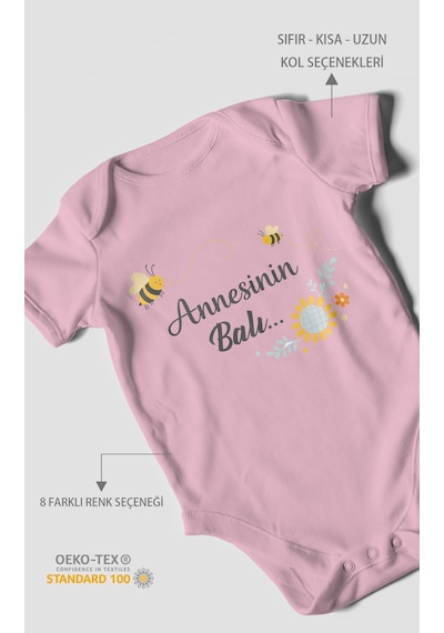 Morivokids Annesinin Balı Kısa Kollu Bebek Body %100 Pamuk Koyu Pembe