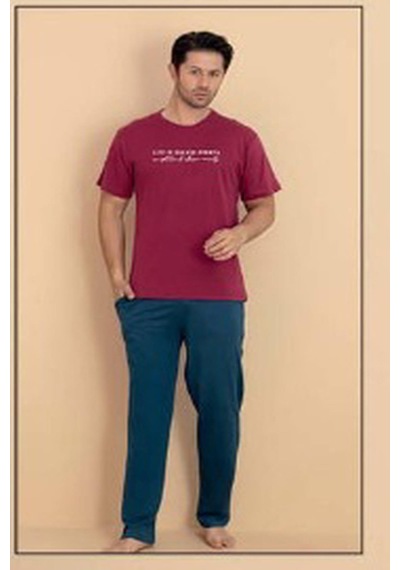Pijamerry Erkek Bisiklet Yaka Kısa Kol Penye Pijama Takımı 6320 - 1 Adet Kırmızı