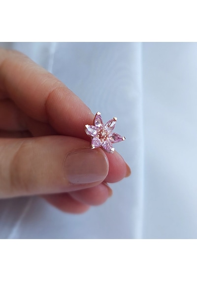 Vaoov 925 Ayar Gümüş Pembe Taşlı Lotus Çiçeği Küpe