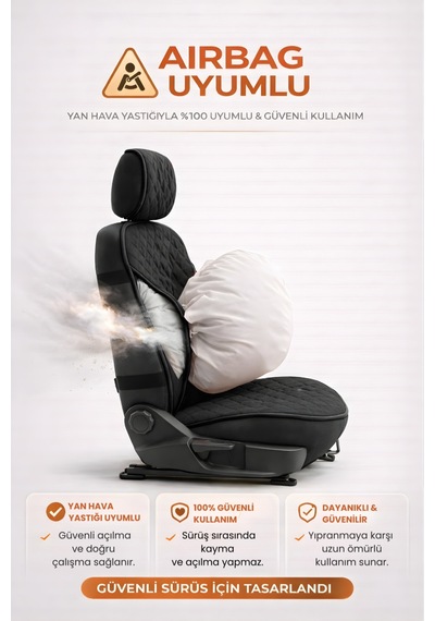 Oto Koltuk Kılıfı Tay Tüyü Tekli Ön Minder 4 Katmanlı Terletmez Airbag Uyumlu - Siyah