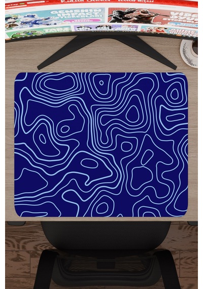 Mavi Lacivert 48x40 Xl Taraftar Gaming Oyuncu Mouse Pad Kaymaz Taban Büyük Fare Altlığı Topography