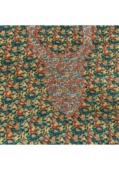 İşlemeli Hint Elbise Kumaşı 370x110cm Model 6 Yeşil