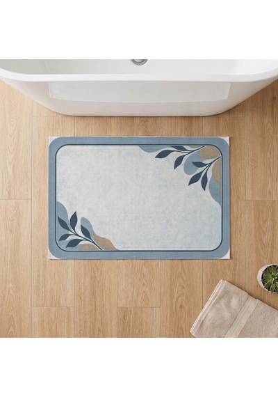 Kartela Halı Diyatomit Görünümlü Banyo Paspası Mavi Kaymaz Taban Makinede Yıkanabilir 40x60 Cm
