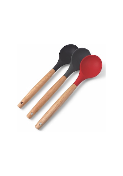 Deconox Bambu Saplı Silikon Servis Kaşığı, Bambu Uzun Silikon Servi Kaşığı 28cm 3 Renk Seçenekli, Yemekleriniz