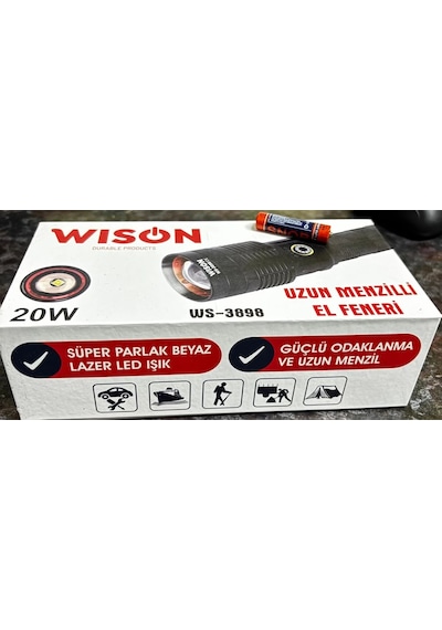 Wıson Ws-3898 Uzun Menzilli 20w Profesyonel El Feneri Siyah