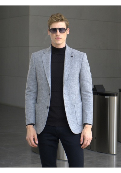 Erkek Yün Ceket Kırçıllı Slim Fit Mono Yaka Torba Cepli Çift Yırtmaçlı Ceket Ncs Jeans 4009-Gri Erkek Yün Ceket Kırçıllı Slim Fit Mono Yaka Torba Cepli Çift Yırtmaçlı Ceket Ncs Jeans 4009-Gri