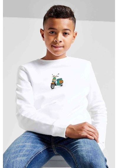 Tshirthane Art Vespa Illustration On Baskılı Unisex Çocuk Beyaz Sweatshirt Beyaz