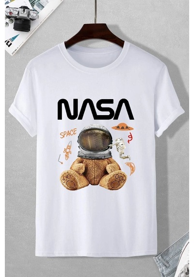 Nasa Baskılı Tasarım T-shirt Beyaz