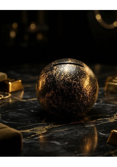El Yapımı Seramik Küre Kırılabilir Ve Alt Kapaklı Tekrar Kullanılabilir Kumbara Gold