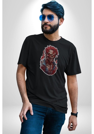 Zombi Kırmızı The Walking Dead Unisex Unisex Siyah Organik Baskılı T-shirt Penye Yüksek Kalite Siyah