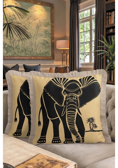 Afrika Esintili Fil Motifli Saçaklı Yastık Kılıfı - Safari Bohem Siyah Krem Püsküllü Kırlent Kılıfı Metalik Grili Terrakota Afrika Esintili Fil Motifli Saçaklı Yastık Kılıfı - Safari Bohem Siyah Krem Püsküllü Kırlent Kılıfı Metalik Grili Terrakota