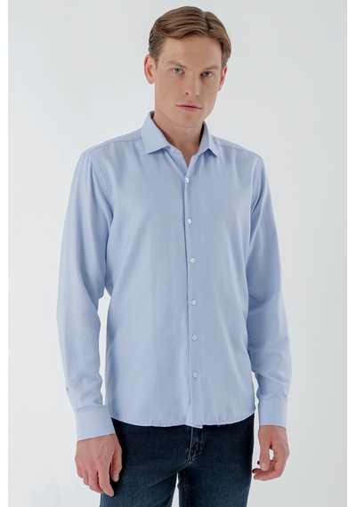Morven Erkek Mavi Trend Baskılı Desenli İtalyan Yaka Slim Fit Gömlek 24mc004013300 Mavi
