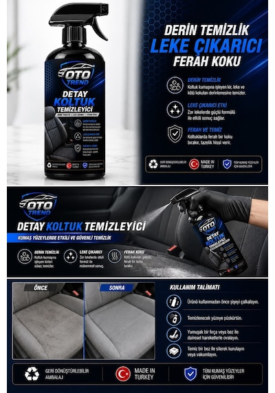 Oto Trend Detay Koltuk Temizleyici 400 Ml Araç İçi Kumaş Ve Döşeme Temizleyici, Güçlü Leke Çözücü 0