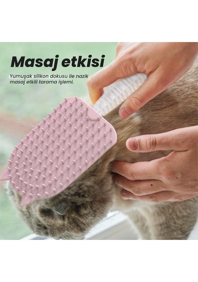 Silikon Tüy Toplayıcı Tarak, Kedi Tarağı, Kedi Fırçası, Evcil Hayvan Bakım Tarağı, Tüy Temizlem Pembe