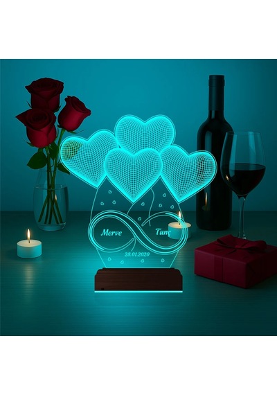 Luvivia Kalp Sevgiliye Hediye Kişiye Özel 3d Lamba - Masa Gece Lambası V34