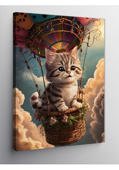 Kanvas Tablo Balon Turu Yapan Kedi 100cmx140cm