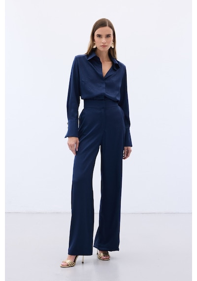 Sateen Jakarlı Pantolon - Lacivert-136611 Lacivert