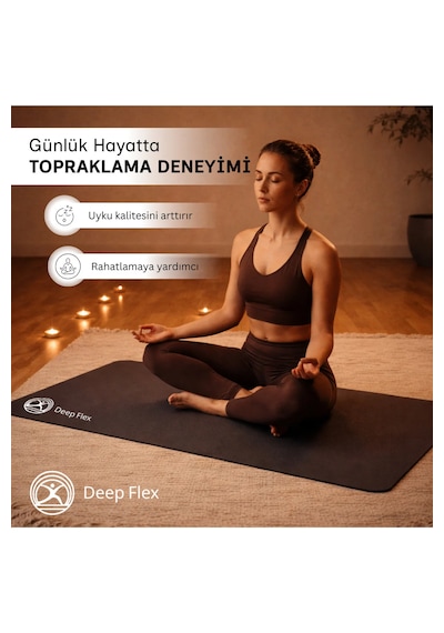 Deepflex Topraklama Matı Seti Kablo + Priz Adaptörü Dahil Kaydırmaz, Suya Dayanıklı 40x60 Cm Siyah