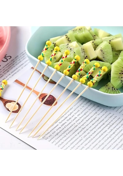 Bambu Kırmızı Örgülü Kürdan 12cm 100'lü , Sunum Kürdanı Sarı Diğer