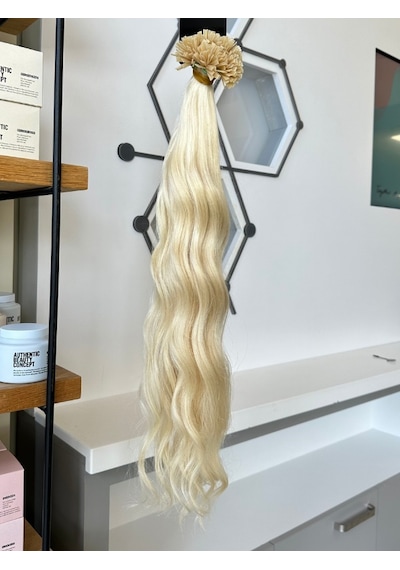 Mikro Kaynak Wavy 100% İnsan Saçı 0.6 Gr Platin 50 Adet 70 Cm Platin Sarısı