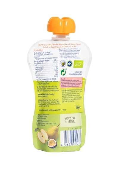 Organik Çarkıfelek Meyveli Karışık Meyve Püresi 100 Gr 100 G