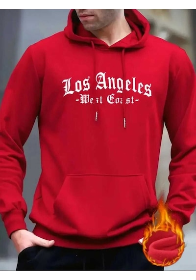 Kozia Outdoors Los Angeles Baskılı Oversize Unisex Sweatshirt Kırmızı