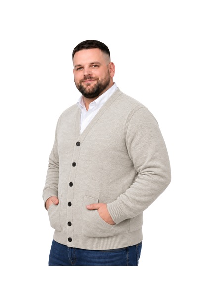 Battalmoda Erkek Büyük Beden Bej Cepli Düğmeli Triko Hırka 3xl-4xl-5xl-6xl