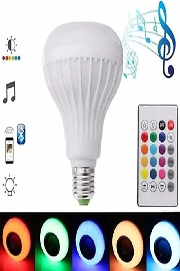 Bluetooth Hoparlör Akıllı Rgb Ledli Ampül Müzikli Lamba Ses Bombası Legend/led Musıc Dekorlu Rengarenk Disco Karışık-çok Renkli