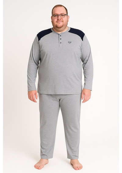 Mutlu City Erkek Yüksek Kalite İnterlok Penye Büyük Beden Pijama Takımı 18540 Açık Gri