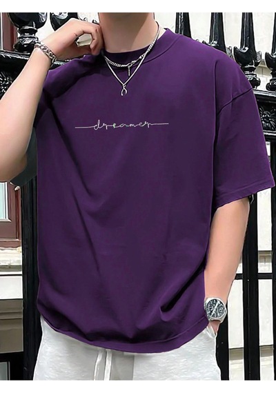 Startmore Oversize Erkek Dreamer Baskılı Bisiklet Yaka T-shirt Mor