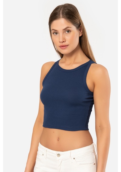 Türen Kadın Fitilli Crop T-shirt 3404/lacivert 001