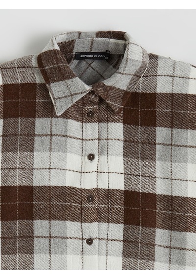 Lcwaıkıkı Classic Kahverengi Ekose Oversize Kadın Gömlek