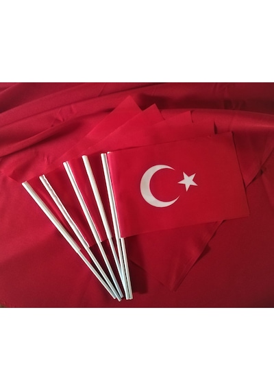 Çubuklu Raşel Kumaş Türk Bayrağı 10 Adet 20 x 30 CM