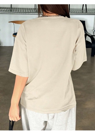 Uyguntarz Unisex Californıa Baskılı Tasarım Tshirt Bej