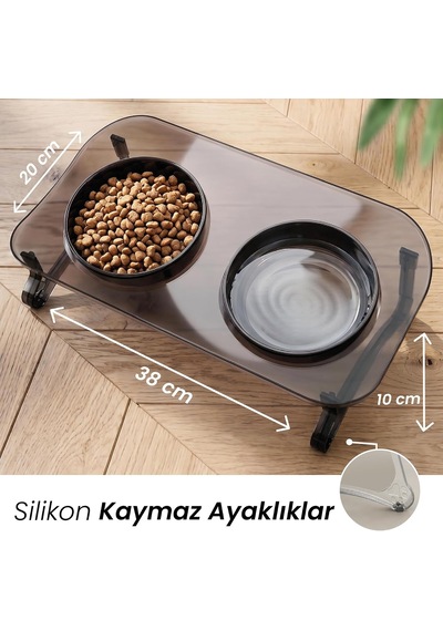 Mama Kabı, Mama Ve Su Kabı, Kedi Mama Kabı, Kedi Mama Ve Su Kabı, Köpek Mama Kabı, Kedi Mama Kapları, Köpek Mama Ve Su Kabı, 15 Eğimli Yüksek Çift Kaseli Siyah Transparan+siyah