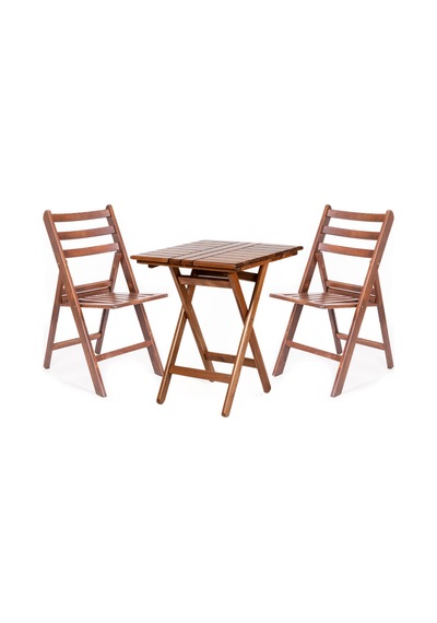 Albatros Katlanır Ahşap Bahçe Balkon Takımı:80x80 Masa+2 Sandalye Ceviz