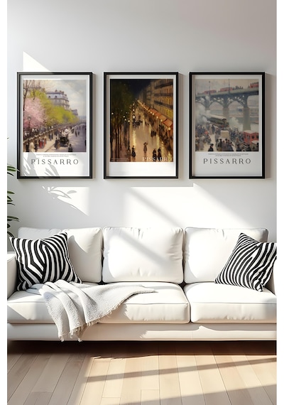Huhuli Ahşap Siyah Çerçeveli Camille Pissarro Tablo Seti Huhu553