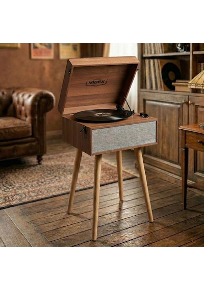 Midex Mtx-1290 Nostaljik Ayaklı Pikap Plak Çalar Şarjlı 3 Devirli Bluetoothlu
