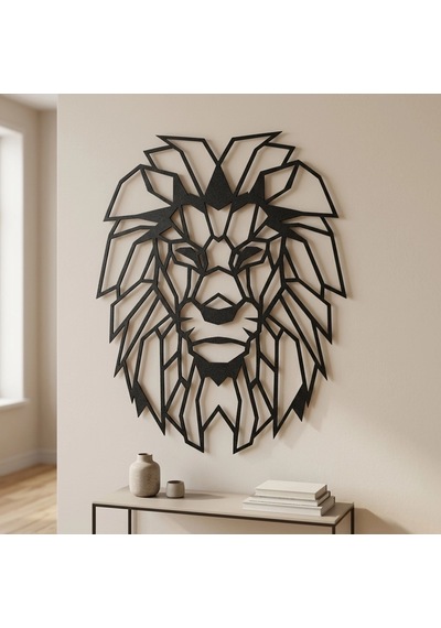 Aslan Kafası Metal Tablo Siyah