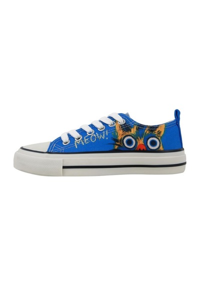 Kadın Vegan Mavi Sneakers - Meow Attack Tasarım Çok Renkli