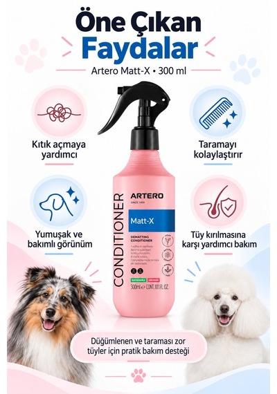 Artero Matt-x Profesyonel Kedi Köpek Keçeleşmiş Tüy Ve Düğüm Açıcı Bakım Spreyi 300 Ml